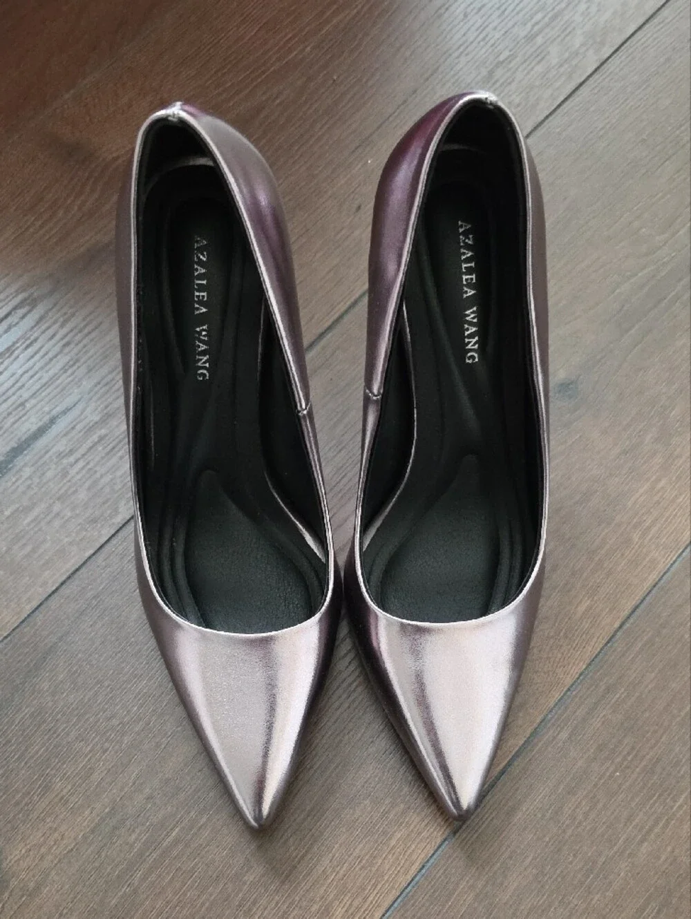 Azalea Wang Akira Heels Metallic Light Grey Pointed-Toe Women's Pumps‎